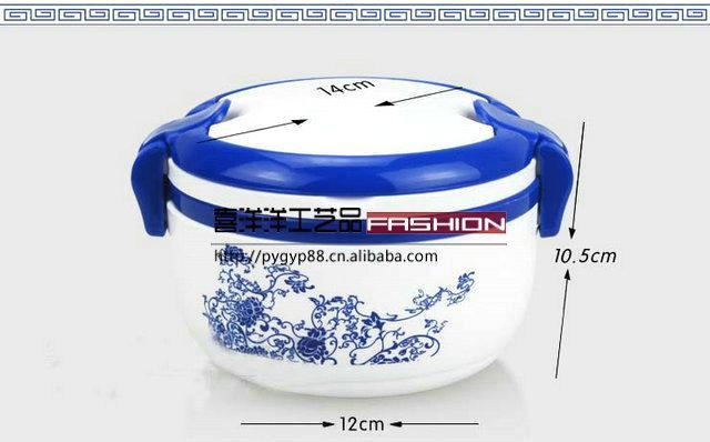 直销批发 千奇百货青花手提便携式 微波炉保温饭盒 单