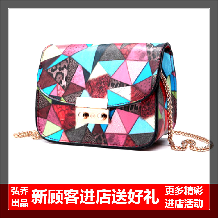 弘乔2016秋冬新款女包日韩原创时髦学院风锁扣链条小