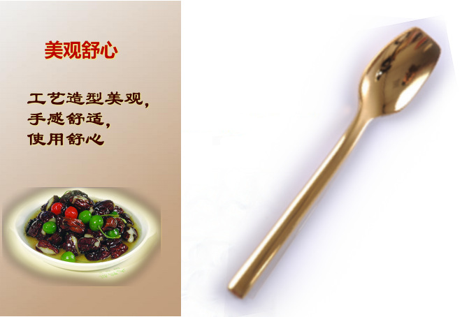 金厨房品牌，不锈钢餐具，钛合金勺，健康金色永不变色，